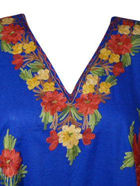 Womens Caftan Dress Blue Orchid Cotton Embroidered Kaftan L-2X