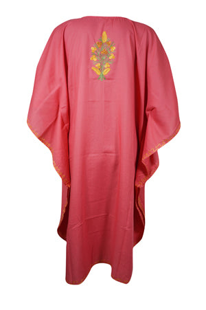 Embroidered Kaftan Dress Mid Length, Sunset Pink Caftan, Oversized Tunic L-2X
