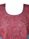 Womens Sea Blue Kaftan Dress, Mid Length, Cotton Embroidered Caftan Dresses L-2X