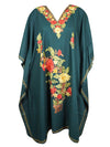 Sacramento Green Women Kimono Kaftan Short Dress, Cotton Embroidered Caftan Dresses L-2X