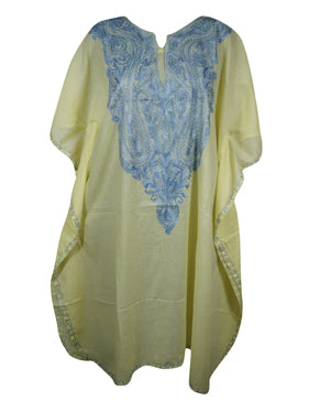 Womens Lemoncello Caftan Dress, Cotton, Embroidered Oversized Tunic Dresses L-2X