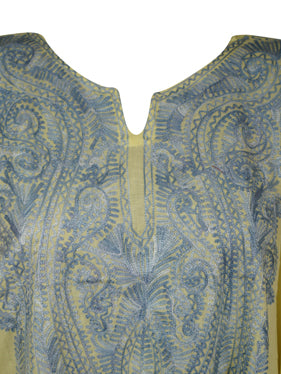 Womens Lemoncello Caftan Dress, Cotton, Embroidered Oversized Tunic Dresses L-2X