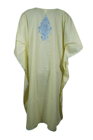 Womens Lemoncello Caftan Dress, Cotton, Embroidered Oversized Tunic Dresses L-2X