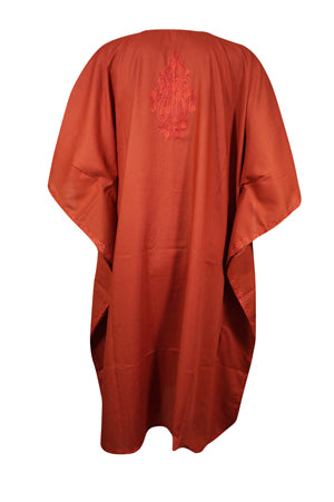 Womens Embroidered Kaftan Dress, CHRISTMAS Red Oversized Tunic Dresses, L-2X