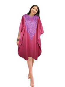  Women Caftan Dress, Cotton Embroidered Pink, Leisure Wear, Hostess Dresses, L-2X