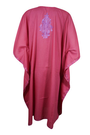 Women Caftan Dress, Cotton Embroidered Pink, Leisure Wear, Hostess Dresses, L-2X
