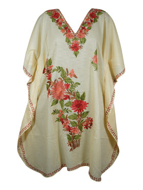 Champagne Embroidered Kaftan Dress, Resort Wear, Leisure Wear, Kimono Dresses, L-2X