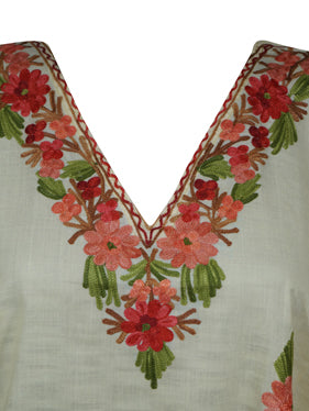 Champagne Embroidered Kaftan Dress, Resort Wear, Leisure Wear, Kimono Dresses, L-2X