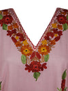 Womens Pink Short Kaftan Dress, Cotton, Boho Embroidered Caftan Dresses L-2X