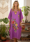 Women’s Daisy Pink Cotton Embroidered Kaftan Dress – Mid Length Boho Resort Wear,L-2X