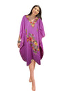 Womens Kaftan Dress, Mid Length, Flawless Daisy Pink Cotton Embroidered Dresses L-2X