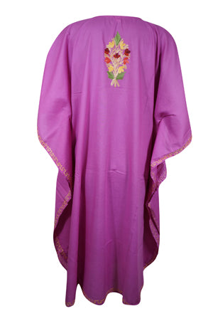Womens Kaftan Dress, Mid Length, Flawless Daisy Pink Cotton Embroidered Dresses L-2X