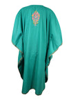 Cotton Sea Green Embroidered Caftan Dresses For Womens, Hostess Dresses, L-2X