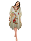Women Short Kaftan Dress, Champagne Embroidered, Oversized Tunic, Leisure Wear L-2X