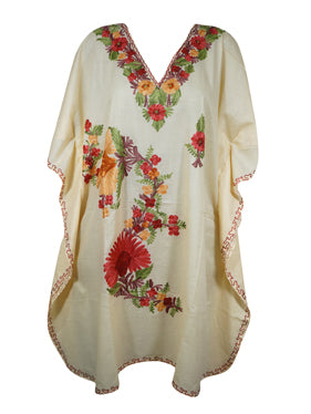 Women Short Kaftan Dress, Champagne Embroidered, Oversized Tunic, Leisure Wear L-2X
