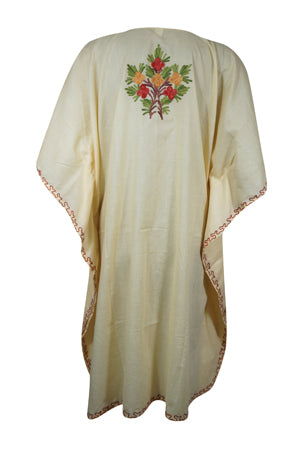 Women Short Kaftan Dress, Champagne Embroidered, Oversized Tunic, Leisure Wear L-2X