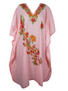Womens Pink Short Kaftan Dress, Cotton, Embroidered Dresses Leisure Wear L-2X