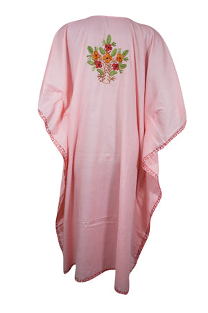 Womens Pink Short Kaftan Dress, Cotton, Embroidered Dresses Leisure Wear L-2X