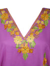 Womens Kaftan Dress, Mid Length, Flawless Daisy Pink Cotton Embroidered Dresses L-2X