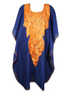 Women Short Kaftan Dress, Dark Blue Embroidered, Oversized Tunic, Leisure Wear L-2X