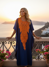 Blue Embroidered Cotton Kaftan Dress – Women’s Boho Leisure Wear Caftan  L-2X