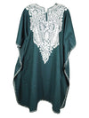 Cotton Green Embroidered Caftan Dresses For Womens, Leisure Wear Hostess Dress, L-2X