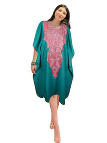  Women Caftan Dress Cotton Embroidered Sea Green lounge Dresses, L-2X