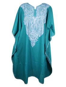  Short Kaftan Soft Cotton, Goddess Resort Dress, Blue Embroidered Caftan, Gift for Her L-2X