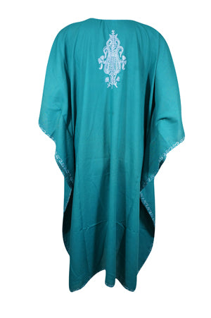 Short Kaftan Soft Cotton, Goddess Resort Dress, Blue Embroidered Caftan, Gift for Her L-2X