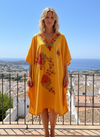 Women's Short Cotton Kaftan Dress – Resort Vacation Cruise Pool Party Caftan, Lightweight L-2X