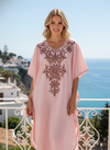 Women's Muumuu Caftan Midi Dress Cotton Rose Pink Embroidered Leisure Wear L-2X