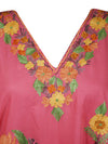 Women's Muumuu Caftan Short Dress, Pink Cotton Floral Embroidered Leisure Wear L-2X