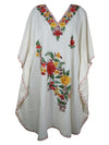 Women Caftan Dress, Cotton Embroidered Snow White, Leisure Wear, Hostess Dresses L-2X