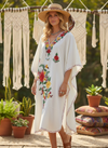 Women’s Snow White Cotton Embroidered Caftan Dress – Elegant Leisure & Hostess Wear L-2X