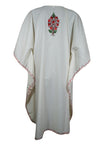 Women Caftan Dress, Cotton Embroidered Snow White, Leisure Wear, Hostess Dresses L-2X