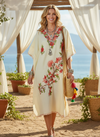 Women’s Pale Peach Cotton Embroidered Caftan Dress – Short Kimono Leisure Wear L-2X