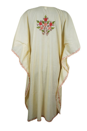 Women Caftan Pale Peach Dress, Cotton Embroidered Leisure Wear, Short Kimono Dresses L-2X