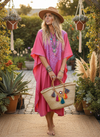 Women’s Pink Cotton Embroidered Caftan Dress – Relaxed Leisure & Elegant Hostess Wear, L-2X