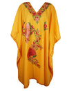 Women Cotton Embroidered Yellow Leisure Wear Caftan Dress, Hostess Dresses L-2X