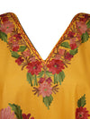 Women Cotton Embroidered Yellow Leisure Wear Caftan Dress, Hostess Dresses L-2X