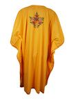 Women Cotton Embroidered Yellow Leisure Wear Caftan Dress, Hostess Dresses L-2X