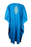 Women Caftan Dress, Cotton Embroidered Blue Leisure Wear, Hostess Dresses L-2X