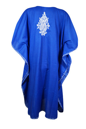 Orchid Blue Embroidered Caftan, pool, party, Short Cotton Kimono Dresses L-2X