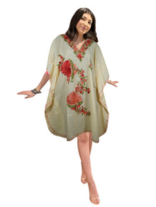  Womens Boho Caftan Dress, Cotton Embroidered Yellow Kaftan, Leisure Wear L-2X