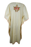 Womens Boho Caftan Dress, Cotton Embroidered Yellow Kaftan, Leisure Wear L-2X