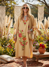 Women’s Peach Cotton Embroidered Caftan Dress – Leisure Wear & Elegant Hostess Style , L-2X