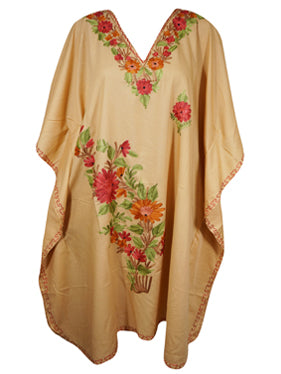 Women Cotton Embroidered Peach, Leisure Wear, Caftan Dress, Hostess Dresses, L-2X