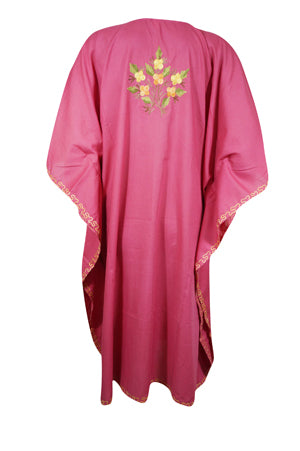 Women Cotton Embroidered Pink, Leisure Wear, Caftan Dress, Hostess Dresses L-2X