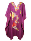 Womens Purple Caftan Dress, Cotton, Embroidered, Butterfly Sleeves, Cruise Kaftan L-2X