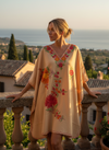 Women’s Peach Cotton Embroidered Caftan Dress – Relaxed Leisure Kimono Style  L-2X